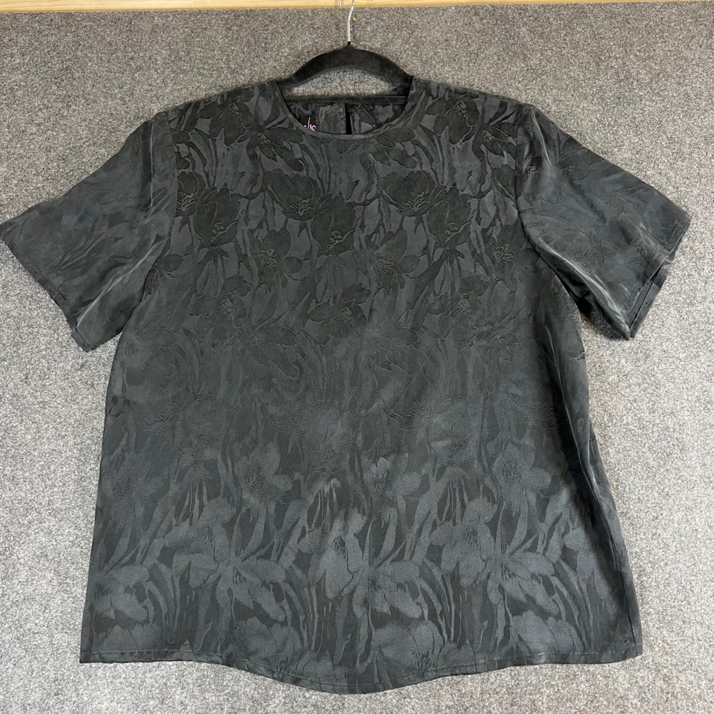 Laura & Jayne Silk Collection Black Floral Jacquard Short Sleeve Blouse Small